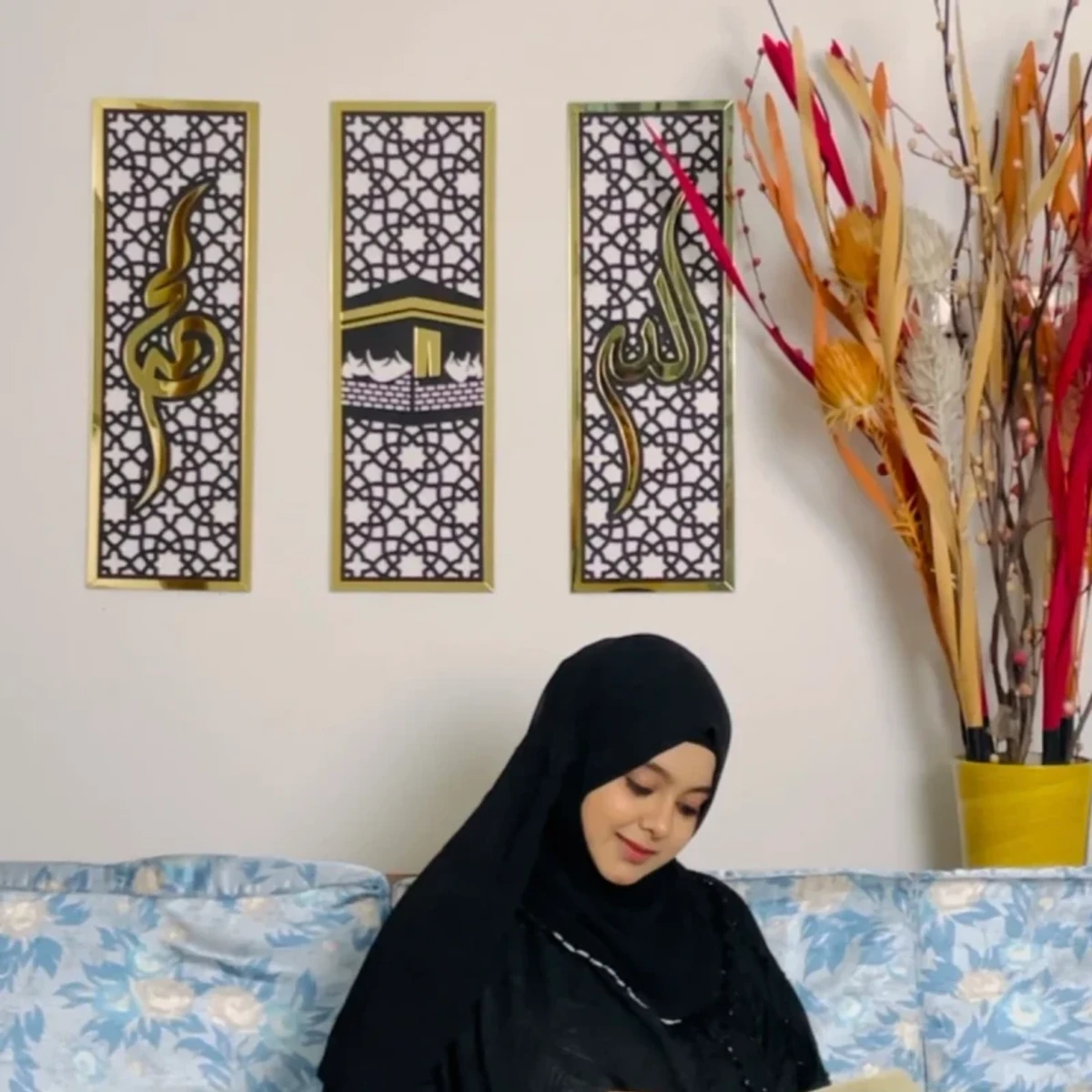 3-Piece Luxury Islamic Mirror Set – Kaaba - Allah Calligraphy in Golden Mirror Acrylic