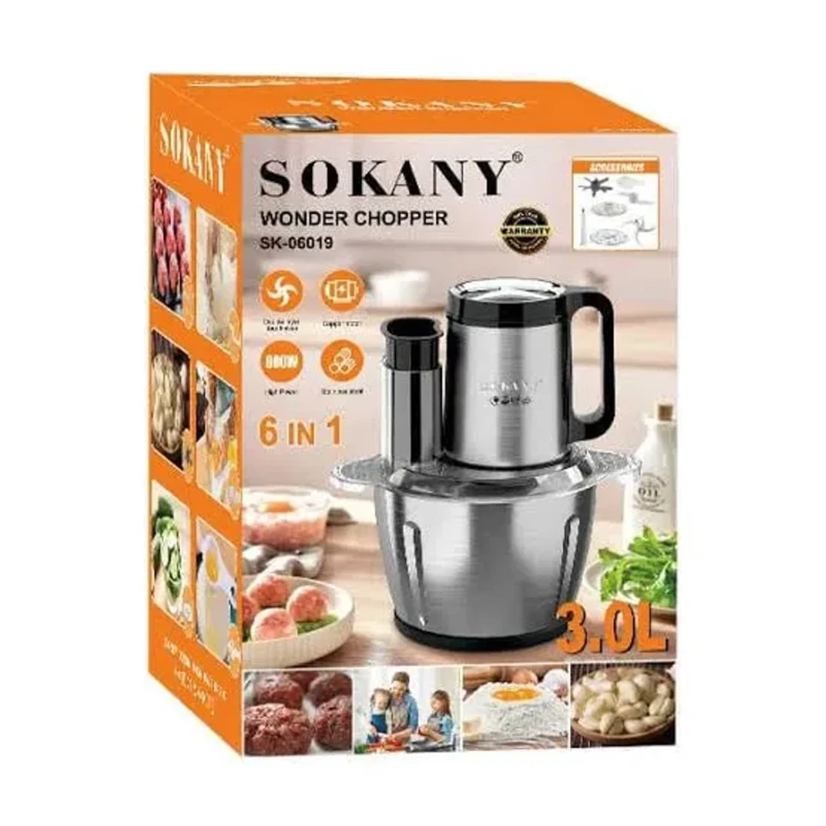 Sokany 6in1 Stainless SK-06019 Steel Wonder Chopper 3 Ltr