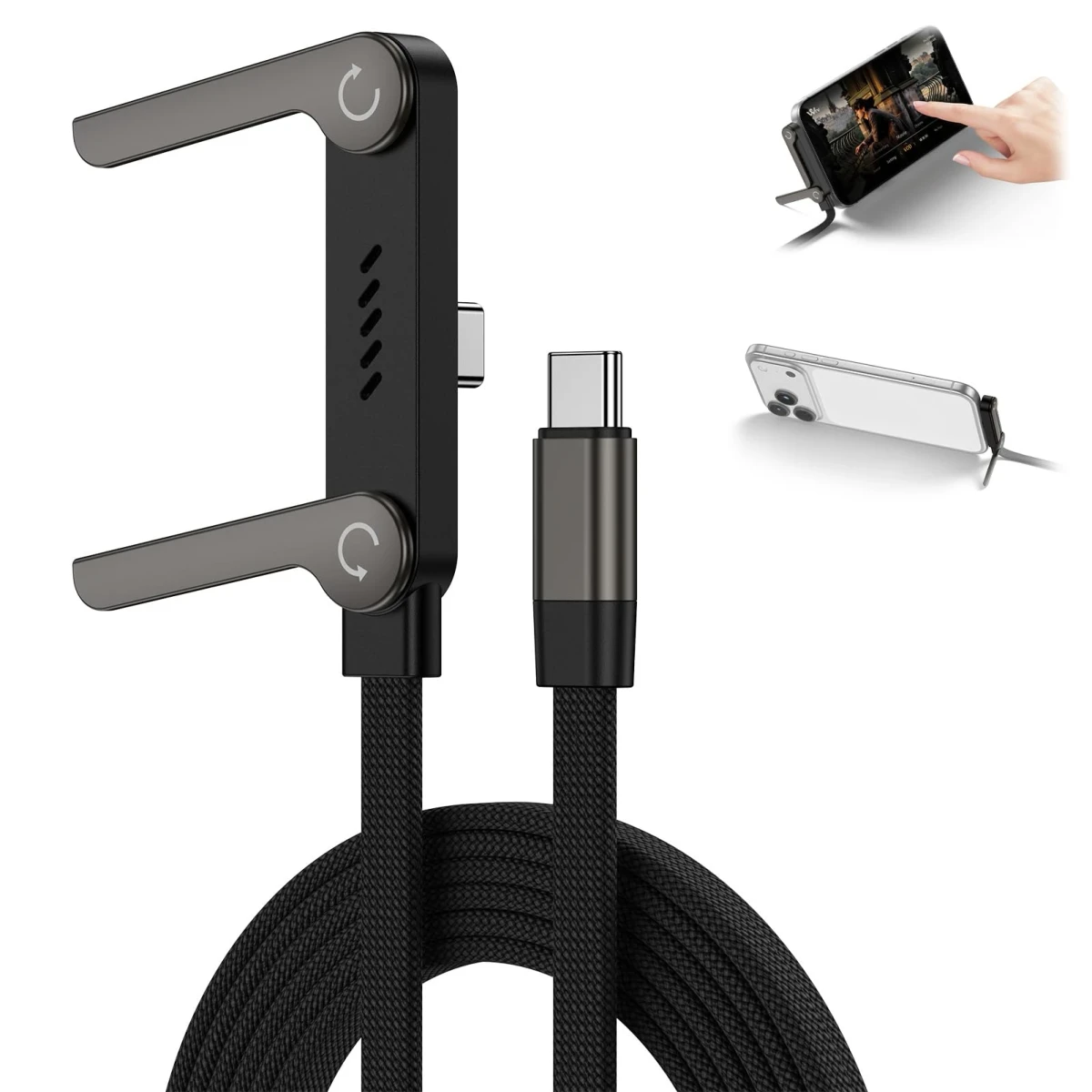 (Type-C to Type-C)Hidden Holder Charger Cable with Stand, 240W PD Type-C to Type-C (iPhone)