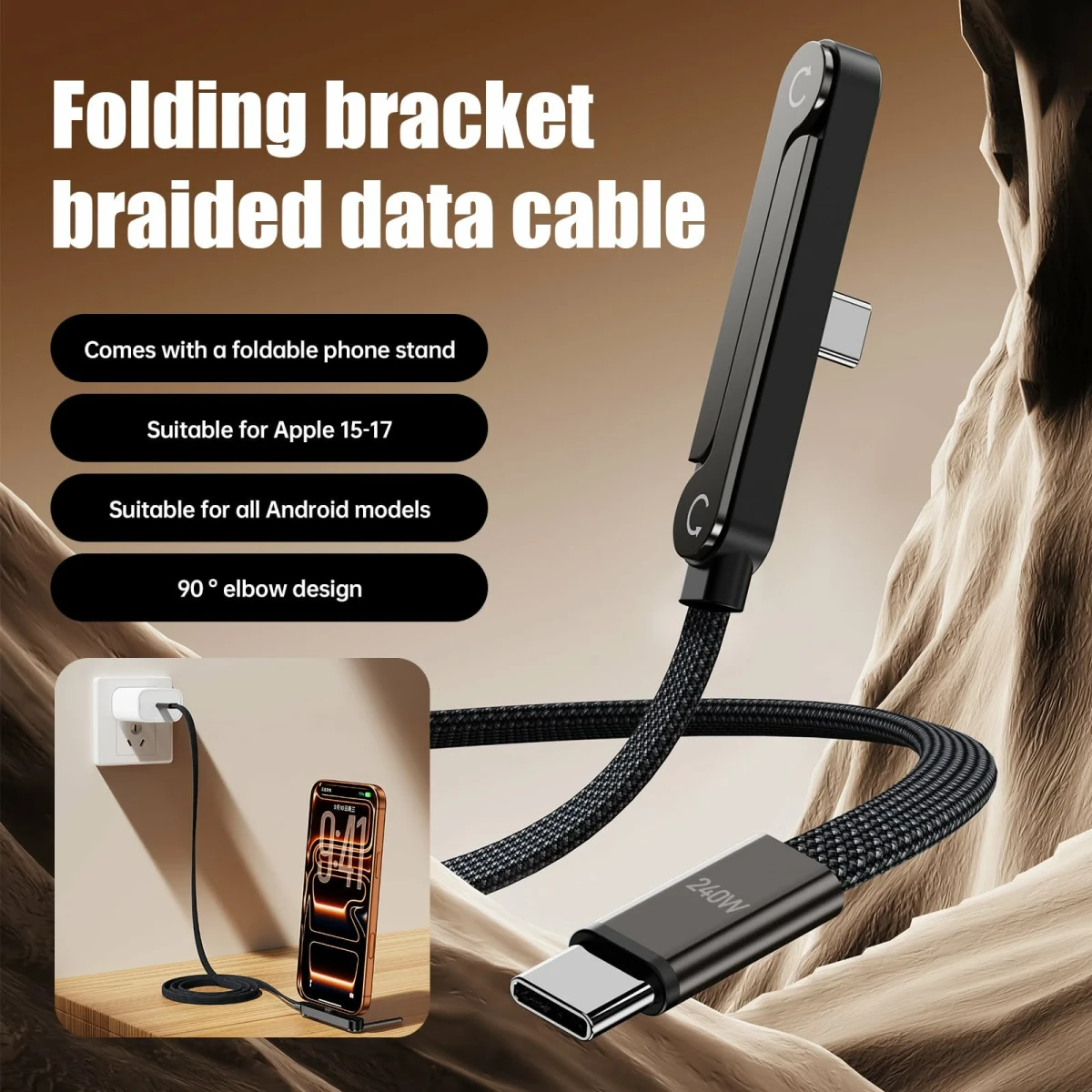 Type-B(USB) to Type-C (Android) Fast Charging Cable, 2-In-1 Gaming Desk Stand 2pcs