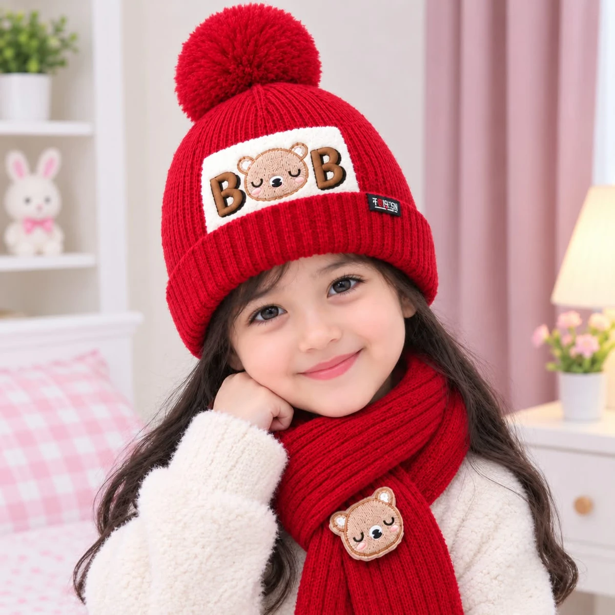 Baby Winter Cap With Maflar Boys & Girls(Merun)
