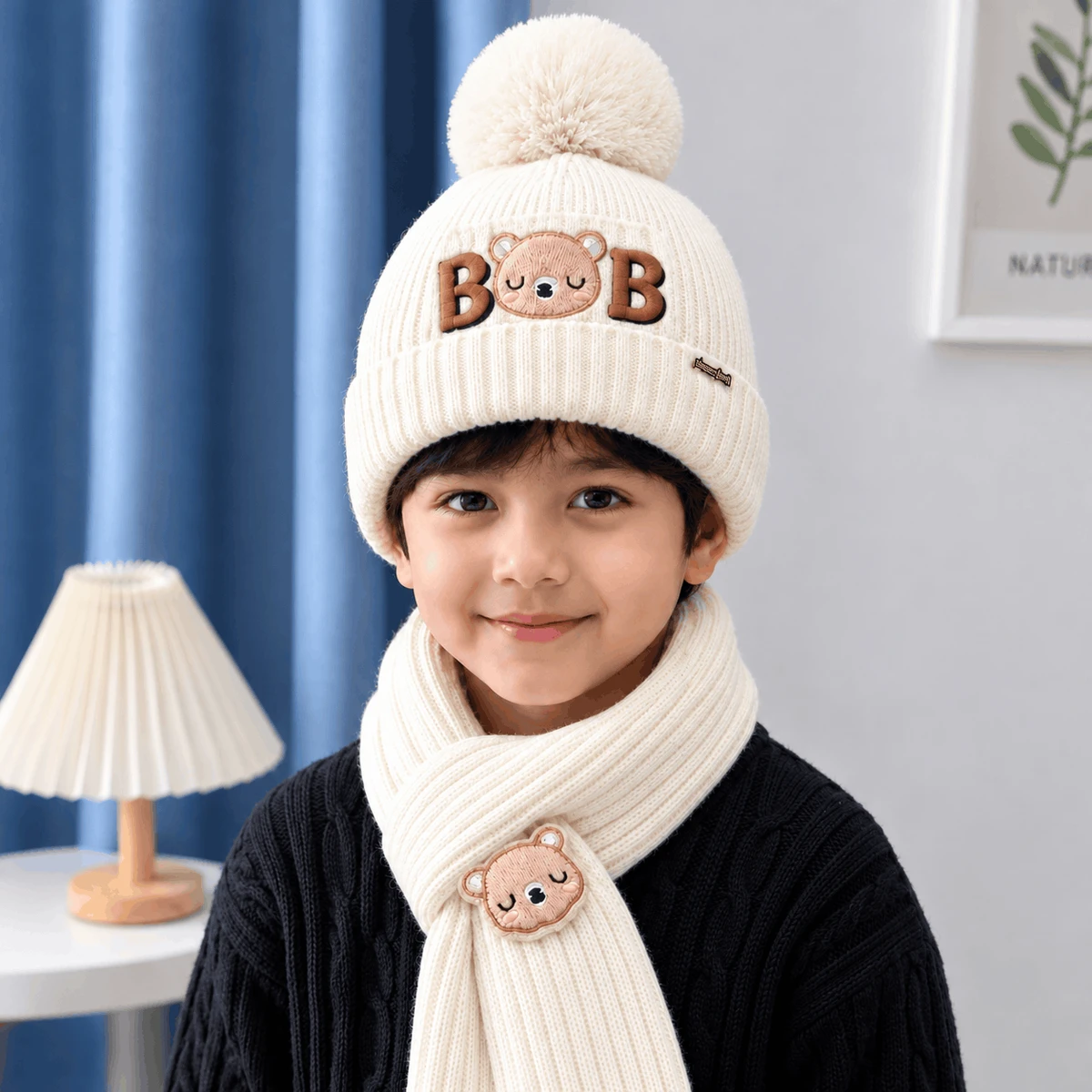 Baby Winter Cap With Maflar Boys & Girls(off white)
