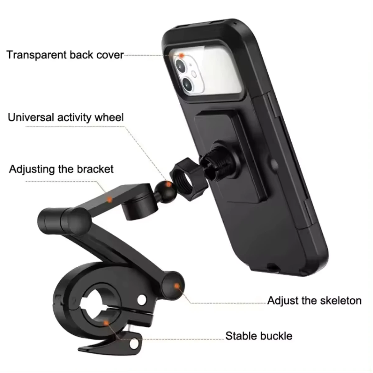 Motorcycle bike handlebar 360 rotation waterproof mobile phone holder adjustable extendable rack mount touch screen holder