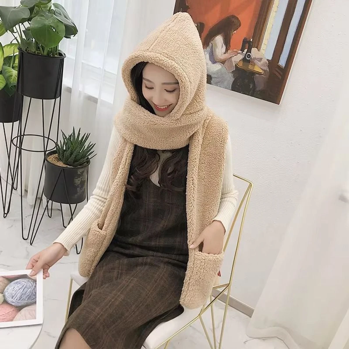 2 in 1 Winter Cap with Hand Pocket(Braun)
