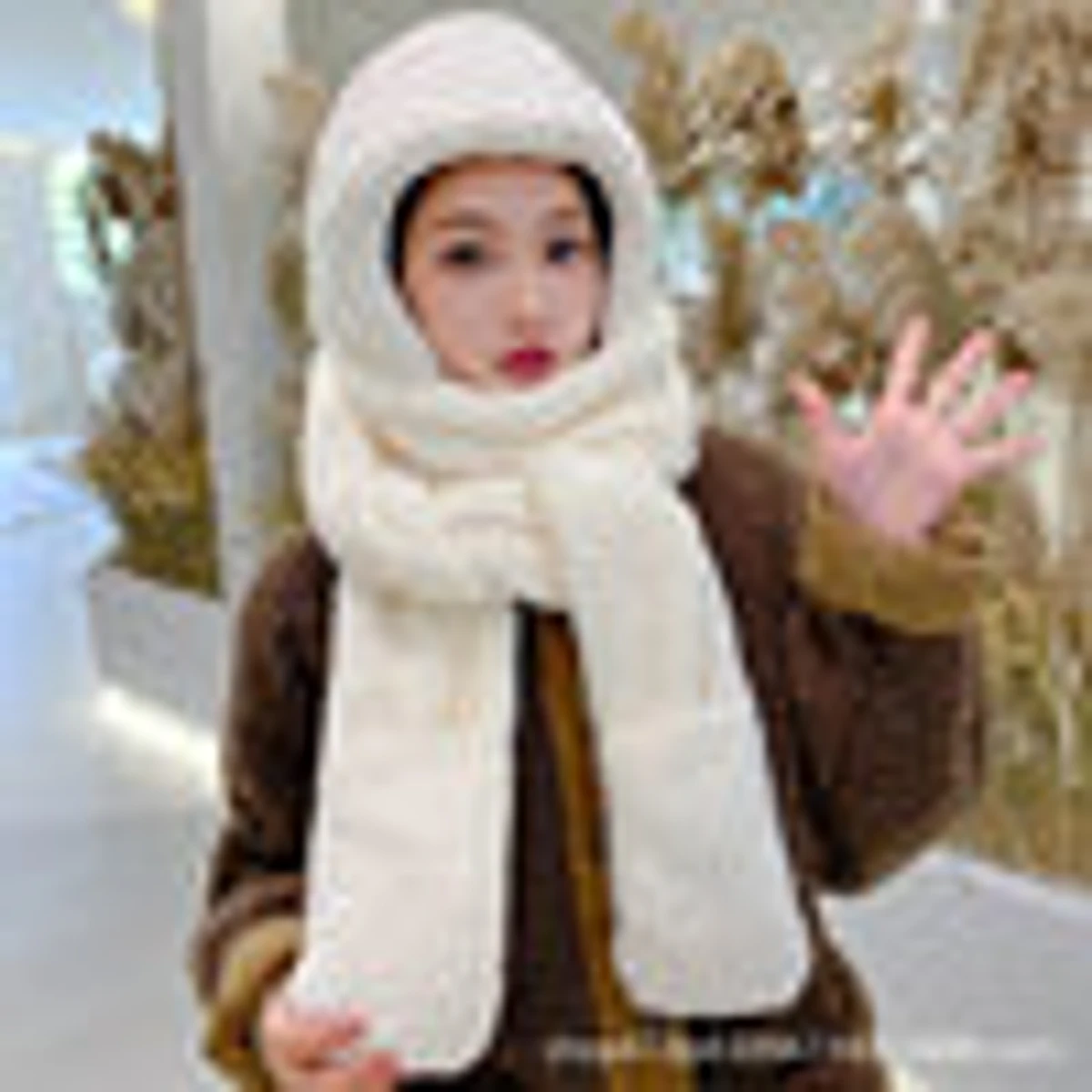 2 in 1 Winter Cap with Hand Pocket(white)